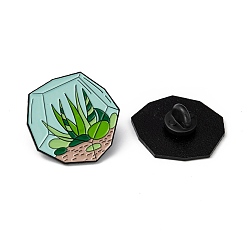 Green Creative Zinc Alloy Brooches, Enamel Lapel Pin, with Iron Butterfly Clutches or Rubber Clutches, Electrophoresis Black Color, Plant, Green, 30x30mm, pin: 1mm