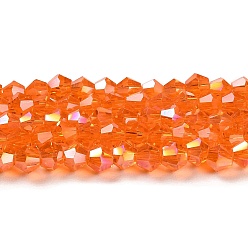 Orange Red Transparent Electroplate Glass Beads Strands, AB Color Plated, Faceted, Bicone, Orange Red, 4x4mm, Hole: 0.8mm, about 87~98pcs/strand, 12.76~14.61 inch(32.4~37.1cm)
