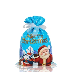 Santa Claus PE Plastic Baking Bags, Drawstring Bags, with Ribbon, for Christmas Wedding Party Birthday Engagement Holiday Favor, Christmas Themed Pattern, 320x240mm