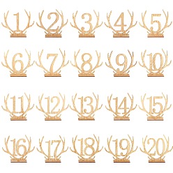 BurlyWood Wood Table Numbers Cards, for Wedding, Restaurant, Birthday Party Decorations, Antler with Number 1~20, BurlyWood, 30x109x93.5mm