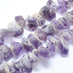 Amethyst Natural Amethyst Beads Strands, Top Drilled Beads, Rough Raw Stone, Nuggets, 15~38x10~16mm, Hole: 2mm, about 30~34pcs/strand, 15.75 inch(40cm)