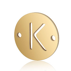Letter K Titanium Steel Links connectors, Flat Round with Letter, Golden, Letter.K, 12x0.8mm, Hole: 0.8mm