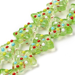 Vert Jaune Brins de perles de verre bosselées faites à la main, teints et chauffée, teints et chauffée, avec l'émail, arbres de Noël, vert jaune, 16~16.5x14.5~15x7~7.5mm, Trou: 1.2mm, Environ 22 pcs/chapelet, 13.98~14.17 pouce (35.5~36 cm)
