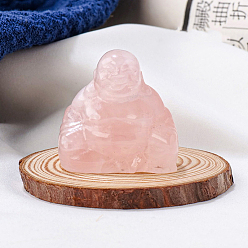 Rose Quartz Natural Rose Quartz Carved Healing Buddha Figurines, Reiki Energy Stone Display Decorations, 30x30mm