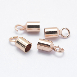 Rose Gold Brass Cord Ends, End Caps, Long-Lasting Plated, Column, Rose Gold, 8~9.5x4mm, Hole: 1.5~2mm, 3mm inner diameter