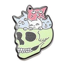Skull Halloween Theme Acrylic Pendants, Cat, Skull, 38x27x2.5mm, Hole: 1.5mm