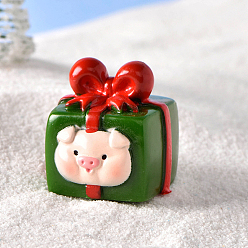Dark Green Christmas Themed Resin Gift Box Figurine, Micro Landscapes Ornament Accessories, Dark Green, 27x25mm