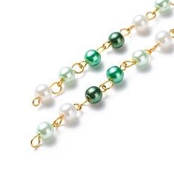 Verde Cadenas hechas a mano perlas de perlas de vidrio, con alfileres de latón, sin soldar, verde, 13x6 mm, aproximadamente 3.28 pies (1 m) / hilo