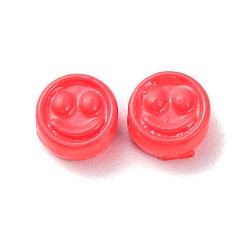 Light Coral Spray Painted Alloy Beads, Flat Round with Smiling Face, Light Coral, 7.5x4mm, Hole: 2mm