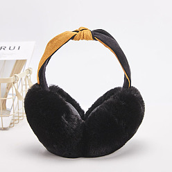 Noir Cache-oreilles bandeau réglable en fausse fourrure en tissu, cache-oreilles d'hiver en plein air, bowknot, noir, 145mm