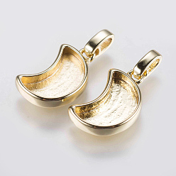 Golden Brass Pendant Cabochon Settings, Plain Edge Bezel Cups, Moon, Golden, 17x10.5x3mm, Hole: 2mm, Tray: 12x6mm