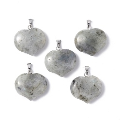 Labradorite Natural Labradorite Pendants, Heart Charms, with Platinum Tone Brass Findings, 23.5x25x8.5mm, Hole: 5x3.5mm