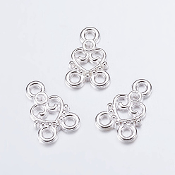 Silver Chandelier Component Links, 3 Loop Connectors, Valentine Ornaments, Alloy, Heart, Silver Color Plated, Lead Free, Nickel Free and Cadmium Free, 15x11x2mm, Hole: 2mm