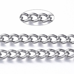 Stainless Steel Color 304 Stainless Steel Curb Chains, Twisted Chains, with Spool, Unwelded, Stainless Steel Color, 9x6x3mm, about 82.02 Feet(25m)/roll