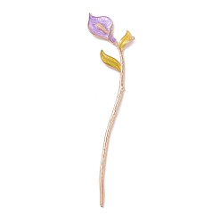 Medium Orchid Alloy Enamel Flower Hair Sticks, with Loop, Long-Lasting Plated, Hair Accessories for Women, Medium Orchid, 178x40mm