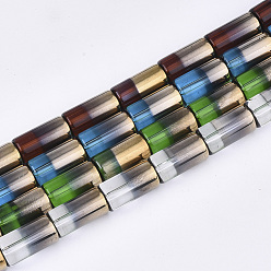 Mixed Color Half Electroplate Glass Beads Strands, Column, Mixed Color, 19.5~20x10mm, Hole: 1.4mm, about 15~17pcs/strand, 13.39 inch(34cm)