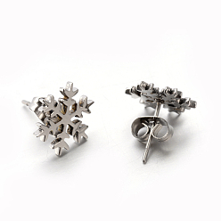Stainless Steel Color 304 Stainless Steel Ear Studs, Hypoallergenic Earrings, Snowflake, Stainless Steel Color, 12x12mm, Pin: 0.8mm
