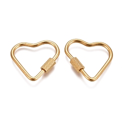Golden 304 Stainless Steel Screw Carabiner Lock Charms, for Necklaces Making, Heart, Golden, 22x24.5x4mm, Screw: 7x4mm