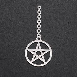 Stainless Steel Color 201 Stainless Steel Pendants, Laser Cut, Ring with Star, Stainless Steel Color, 48x20.5x1mm, Hole: 0.8mm