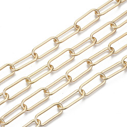 Light Gold Chaînes de trombones en fer non soudées, chaînes de câble allongées étirées, avec bobine, or et de lumière, 24.4x10x2mm, environ 32.8 pieds (10 m)/rouleau