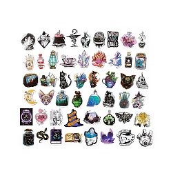 Mixed Color 50Pcs Magic Witch Theme Paper Stickers Sets, Adhesive Decals for DIY Scrapbooking, Photo Album Decoration, Mixed Color, 43~71x29~69x0.2mm