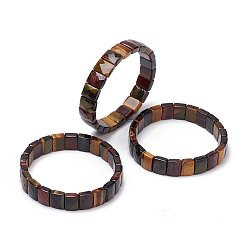 Œil De Tigre Bracelets extensibles en oeil de tigre naturel, facette, rectangle, 2-3/8 pouce (6 cm)