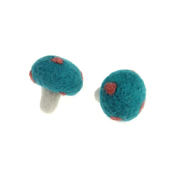 Turquoise Foncé Cabochons en feutre de laine, champignons, turquoise foncé, 35x33mm
