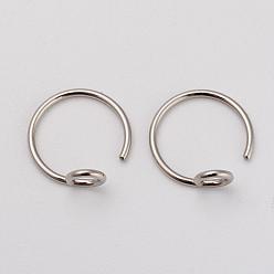 Stainless Steel Color 316L Surgical Stainless Steel Earring Hooks, with Vertical Loop, Stainless Steel Color, 10x10x4mm, 21 Gauge, Pin: 0.7mm