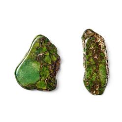 Vert Pendentifs jasper régalite naturelle / jaspe impérial / sédiments marins, nuggets, teint, verte, 34~52x20~33x5~5.5mm, Trou: 1.2mm