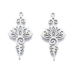 Stainless Steel Color 201 Stainless Steel Pendant,  Hollow Charms, Flower, Stainless Steel Color, 33.5x17x1.5mm, Hole: 1.5mm