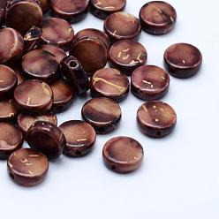 Coconut Brown Drawbench Acrylic Beads, Spray Painted, Flat Round, Coconut Brown, 9x3.5mm, Hole: 1mm, about 2500pcs/500g