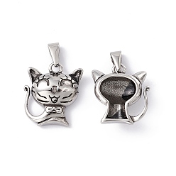Antique Silver 304 Stainless Steel Pendants, Cat Charms, Antique Silver, 22.5x19.5x7mm, Hole: 3x7mm