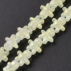 Light Goldenrod Yellow Full Rainbow Plated Forsted Electroplate Glass Beads, Ginger Man, for Christmas, Light Goldenrod Yellow, 15x14x7mm, Hole: 1mm, about 45pcs/strand, 24.80''~25.20''(63~64cm)