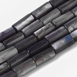 Slate Gray Natural Freshwater Shell Beads, Dyed, Column, Slate Gray, 10x4.5mm, Hole: 0.9mm, about 36pcs/Strand, 14.17 inch(36 cm)