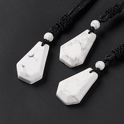 Howlite Natural Howlite Hexagon Pendant Necklace with Nylon Cord, Gemstone Jewelry for Men Women, 25.20 inch(64cm)
