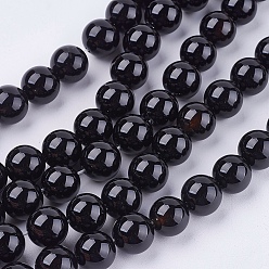 Noir Brins de perles d'onyx noir naturel, classe ab, ronde, teints et chauffée, noir, 4mm, Trou: 0.8mm, Environ 97 pcs/chapelet, 15.5 pouce