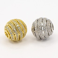 Mixed Color Hollow Round Brass Micro Pave Cubic Zirconia Beads, Mixed Color, 13mm, Hole: 3.5mm