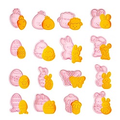 Pink 16Pcs Easter Theme Plastic Cookie Cutters, Cookies Moulds, DIY Biscuit Baking Tools, Rabbit & Chick & Egg & Lamb & Flower, Mixed Patterns, Pink, 20mm