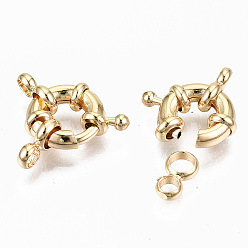 Real 18K Gold Plated Brass Spring Ring Clasps, with Bail Beads/Tube Bails, Nickel Free, Real 18K Gold Plated, 11.5mm, Hole: 2.5mm