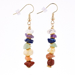 Colorful Brass Hoop Earring, with Natural Gemstone Beads Pendants, Colorful, 56mm, Pin: 0.6mm