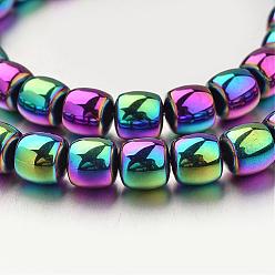 Multi-color Plated Electroplate Non-magnetic Synthetic Hematite Bead Strands, Drum, Multi-color Plated, 7x8mm, Hole: 1mm, about 50pcs/strand, 15.7 inch