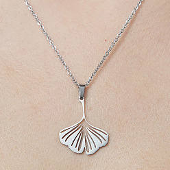 Stainless Steel Color 201 Stainless Steel Hollow Ginkgo Leaf Pendant Necklace, Stainless Steel Color, 17.72 inch(45cm)