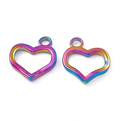 Rainbow Color Placage ionique (ip) 304 pendentifs en acier inoxydable, charme coeur, couleur arc en ciel, 19x17.5x2mm, Trou: 3mm