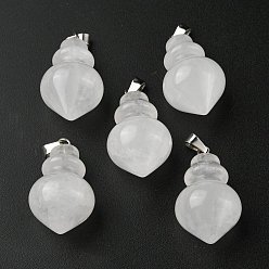 Quartz Crystal Natural Quartz Crystal Pendants, Rock Crystal Pendants, Pointed Bottle Charms, with Platinum Plated Iron Snap on Bails, 32.5~35x16~17mm, Hole: 3x5.5mm