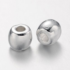 Серебро Сплавочные овальные бусины тибетского стиля , без свинца и без кадмия, баррель, серебряный цвет гальваническим, 6x5 мм, отверстие : 2.5 мм