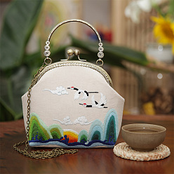 Beige DIY Kiss Lock Coin Purse Embroidery Kit, Including Embroidered Fabric, Embroidery Needles & Thread, Metal Purse Handle, Mountain Pattern, Beige, 210x165x40mm