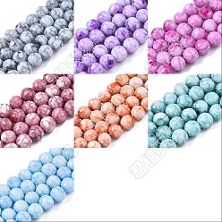 Mixed Color SUPERFINDINGS 175Pcs 7 Colors Opaque Baking Painted Crackle Glass Beads, Faceted, Round, Mixed Color, 8x7.5mm, Hole: 0.8mm, 25pcs/color