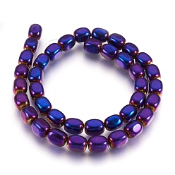 Purple Plated Electroplate Non-magnetic Synthetic Hematite Bead Strands, Polished, Cuboid, Purple Plated, 10~10.5x7~8mm, Hole: 1mm, about 39~40pcs/strand, 15.7 inch(40cm)