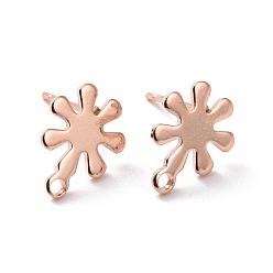 Real Rose Gold Plated 201 Stainless Steel Stud Earring Findings, with Horizontal Loop and 316 Stainless Steel Pin, Snowflakes, Real Rose Gold Plated, 11x9mm, Hole: 1.2mm, Pin: 0.7mm