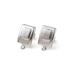 Stainless Steel Color 304 Stainless Steel Stud Earring Findings, with Horizontal Loops, Rectangle, Stainless Steel Color, 16x10mm, Hole: 1.4mm, Pin: 0.8mm